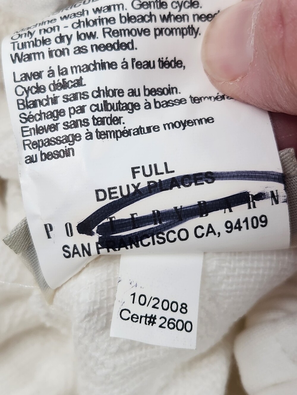 Pottery Barn Boxspring Cover Size Full Bed 12” Drop White Organic Cotton NOS - Picture 6 of 10